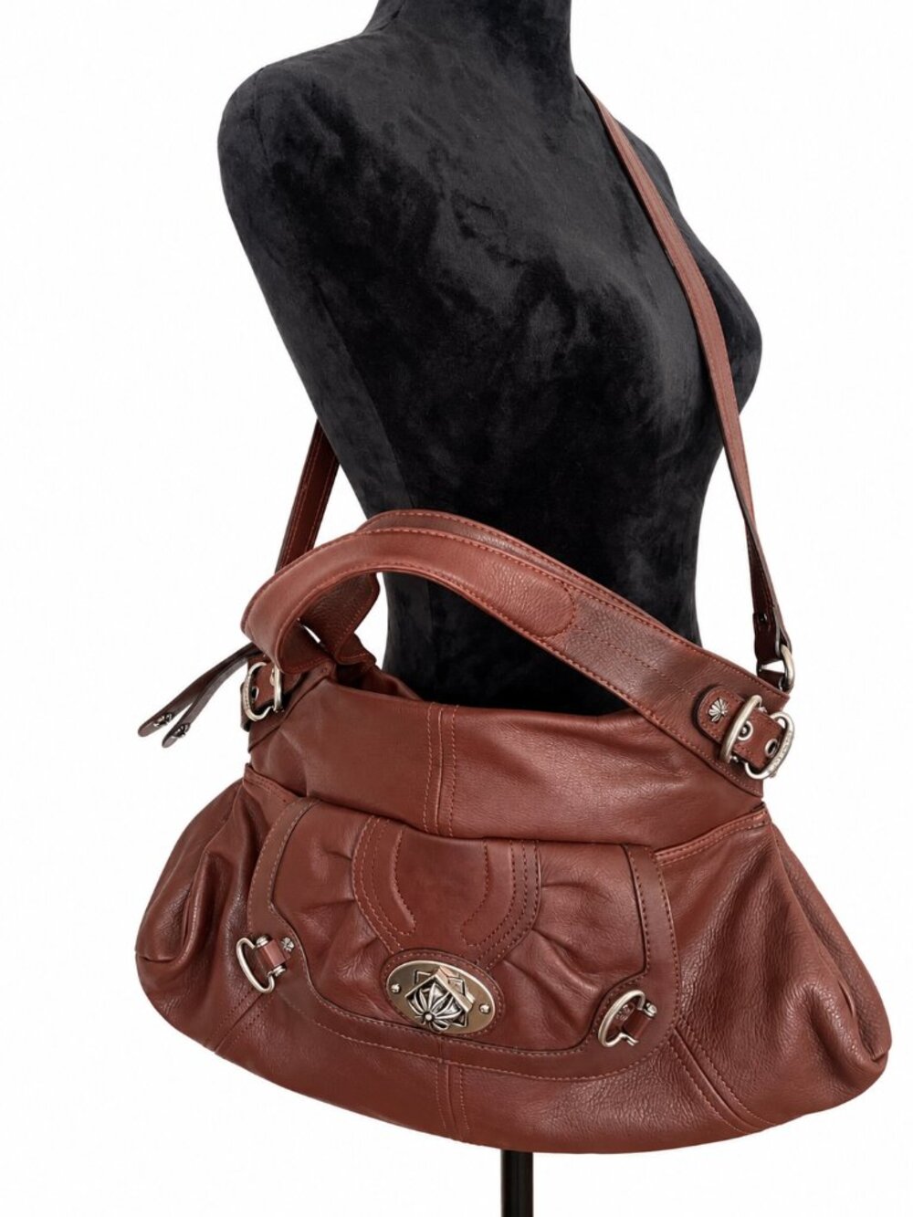 RARE B. MAKOWSKY BROWN LEATHER HANDBAG SHOULDER & CROSSBODY BAG VERSATILE STYLE